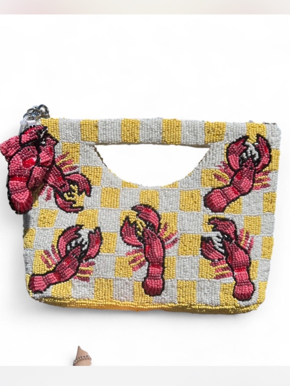 yellow Beaded Lobster Checkerboard crossbody clutch chain strap made in india